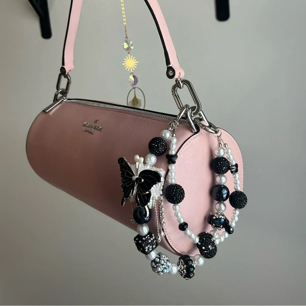 Black and White Butterfly Beaded Bag Charm